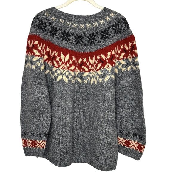 Eddie Bauer Sweater Womens Medium Gray Wool Fair Isle Nordic Snowflake Pullover - Picture 5 of 6